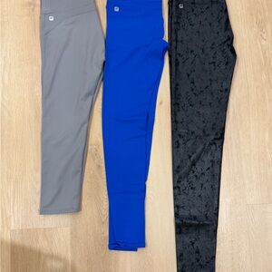 Fabletics Kids Leggings Trio — Gray, Royal Blue & Black